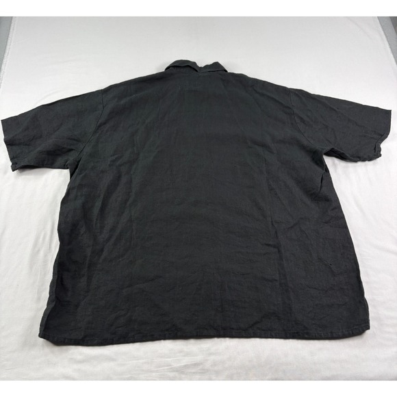 Flax Linen Shirt Womens M Black Jeanne Engelhart Button Up Short Sleeve Beach - Picture 6 of 7